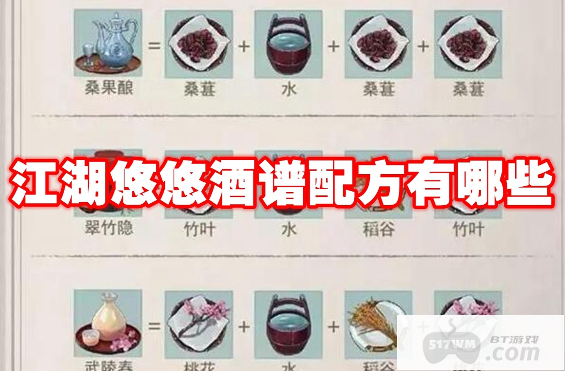 江湖悠悠酒谱配方有哪些