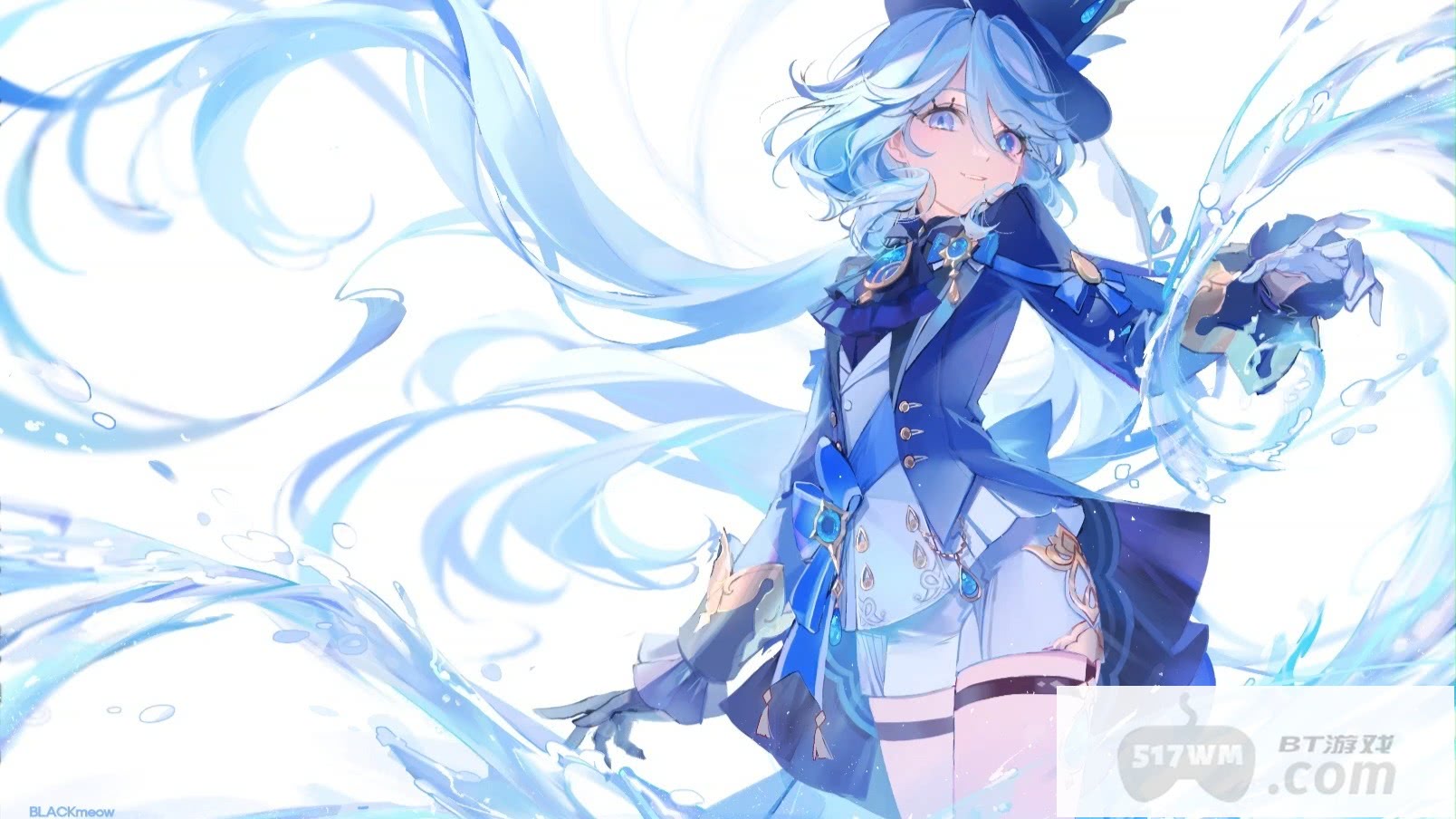 《原神》芙宁娜清凉蕾丝露背露腿高清壁纸 无爱心腿环勒肉去内图