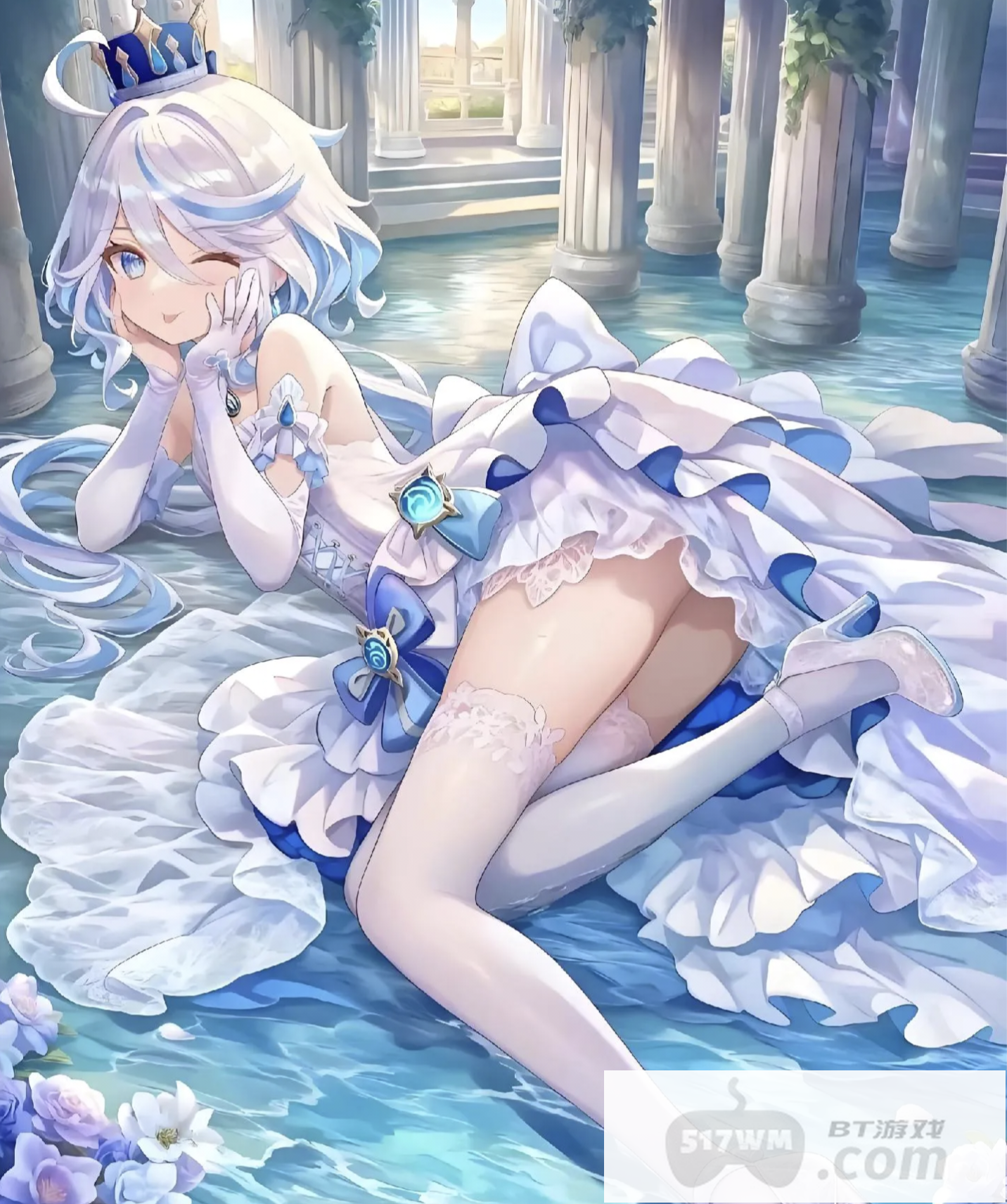 《原神》芙宁娜清凉蕾丝露背露腿高清壁纸 无爱心腿环勒肉去内图