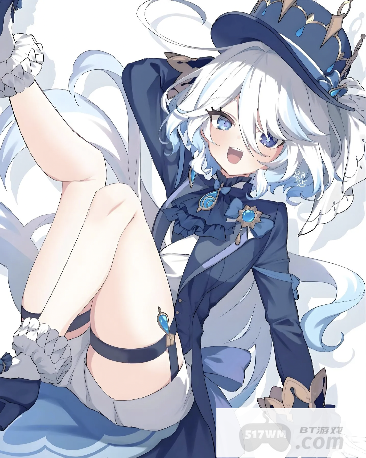 《原神》芙宁娜清凉蕾丝露背露腿高清壁纸 无爱心腿环勒肉去内图