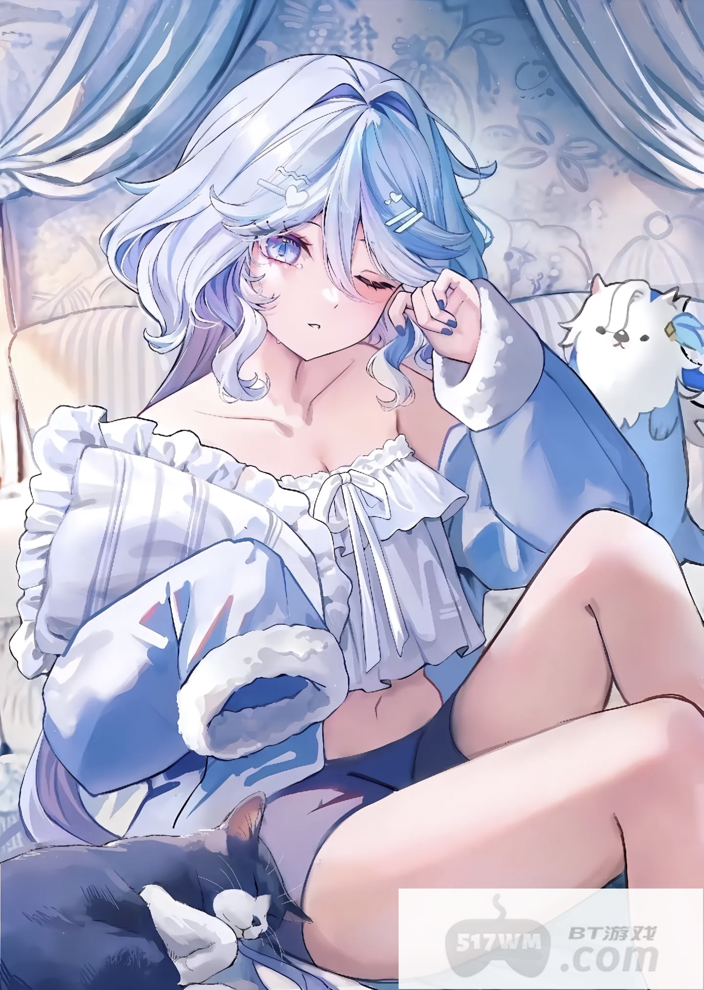 《原神》芙宁娜清凉蕾丝露背露腿高清壁纸 无爱心腿环勒肉去内图